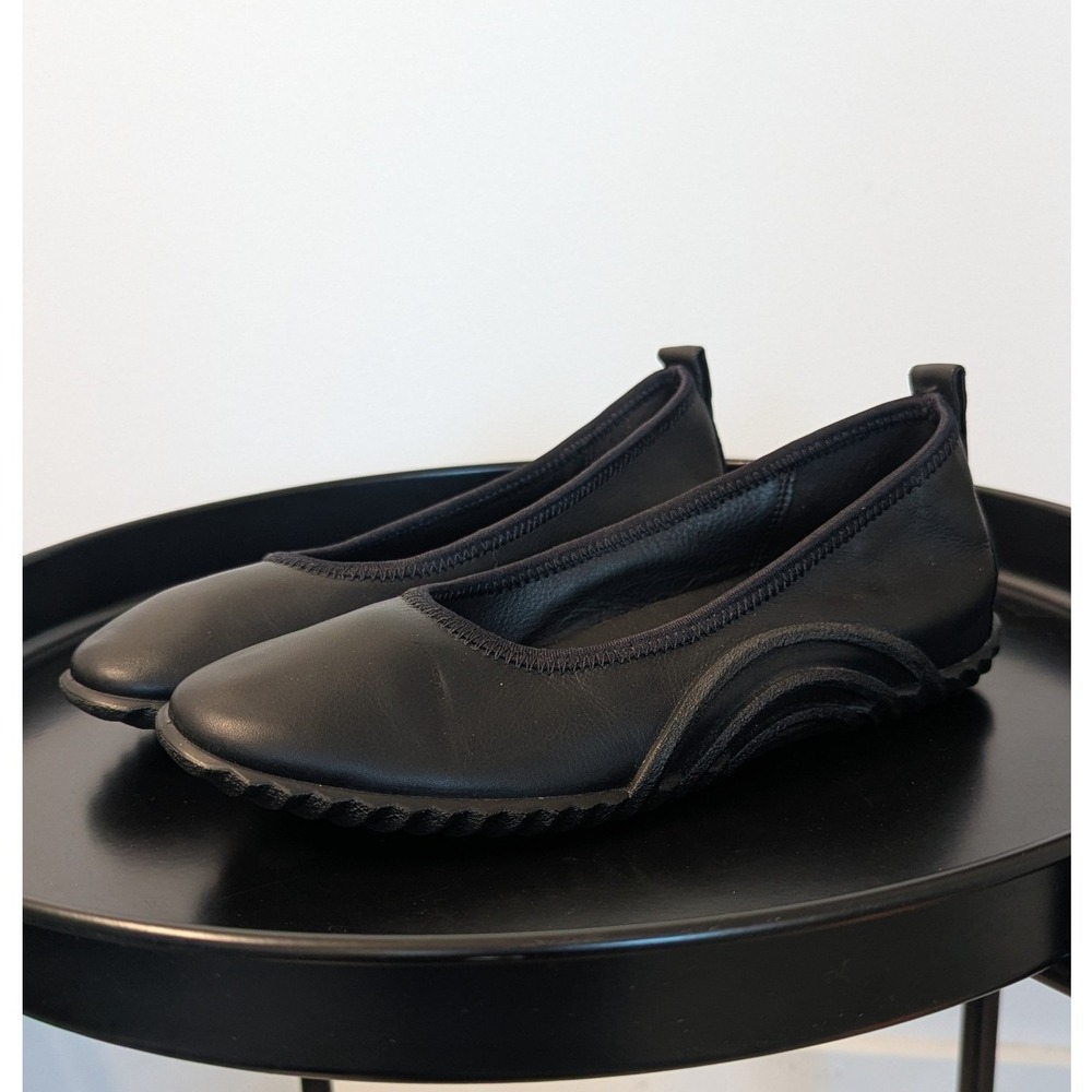 Ecco Vibration Ballet Flat Black Real Leather Slip On Shoes Womens Size 37